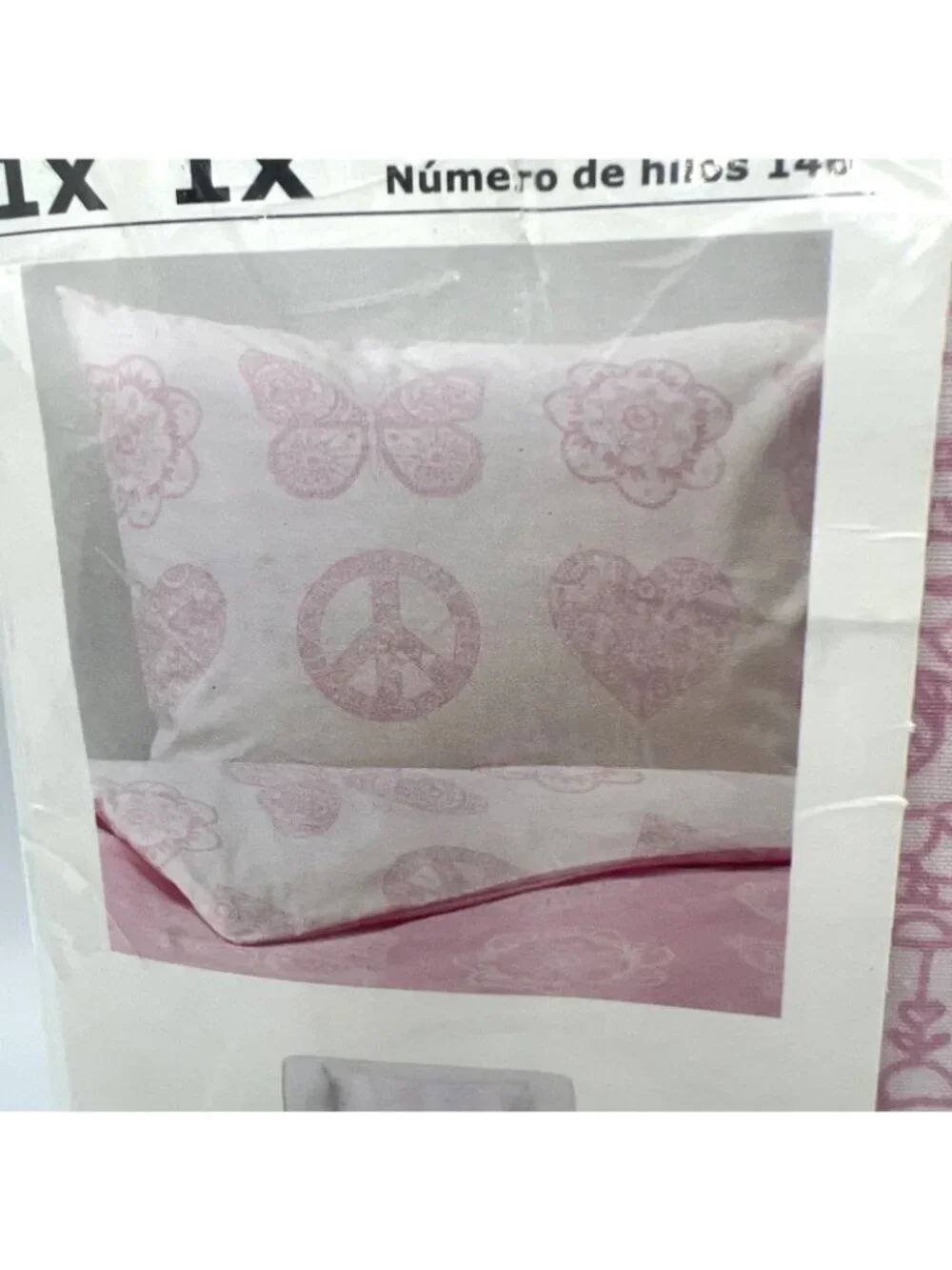 IKEA Vanskaplig Twin Duvet Cover Pillow Case Pink White Peace Butterflies